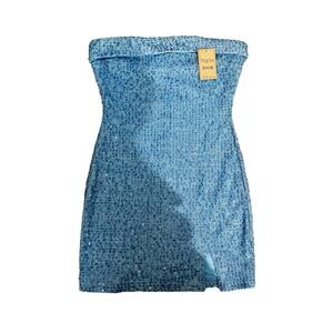 Style Rack Blue Sequin Strapless Sheath Dress Womens Size L NWT